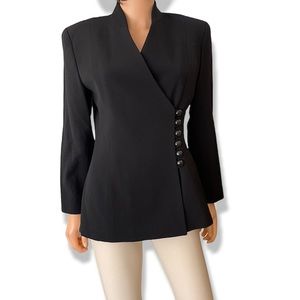 NWOT Vintage Ellen Tracy Linda Allard Black 100% Wool Blazer Side Closure Size 6